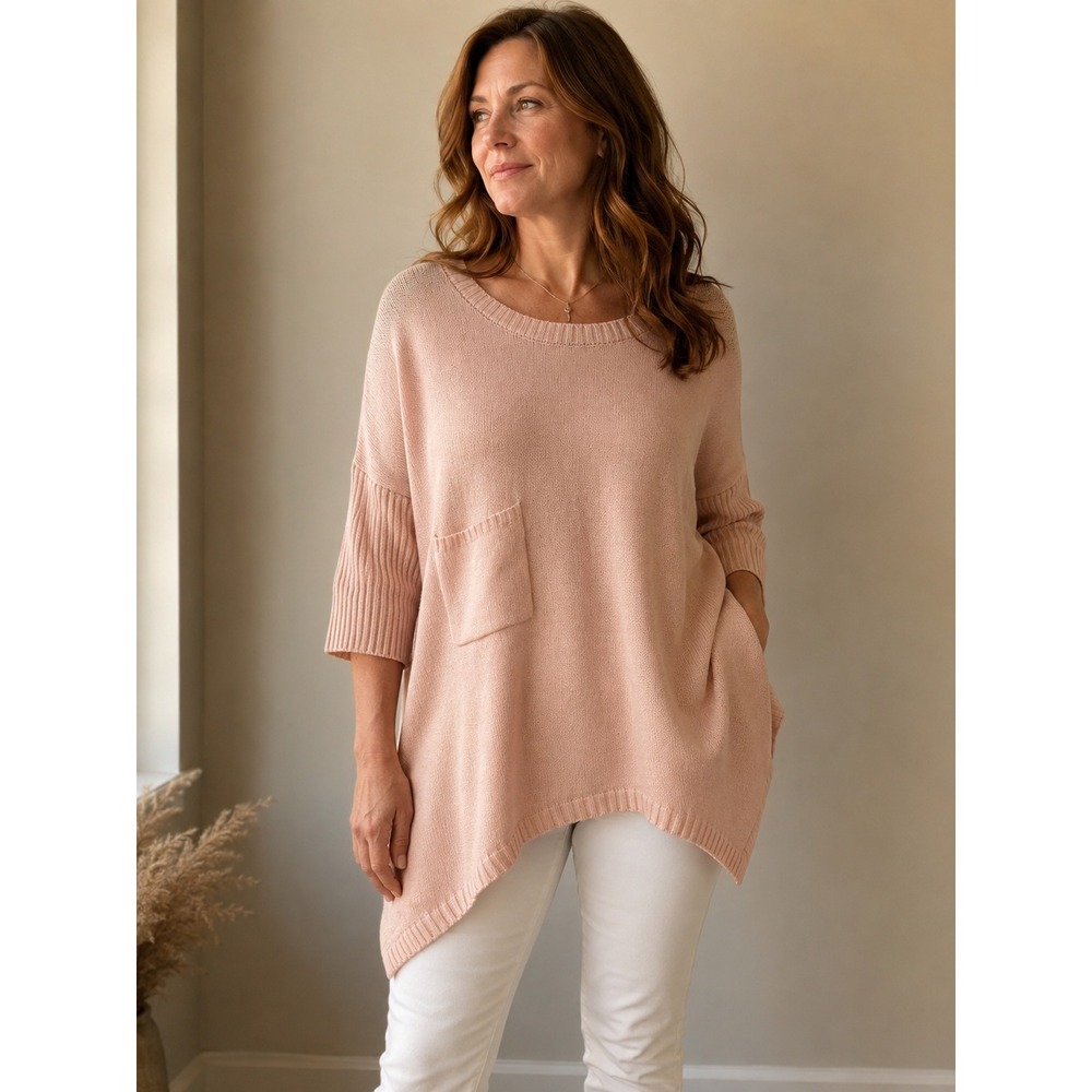 Sundance Oversized Knit Sweater M Pink Wool Blend Ribbed Sleeve Scoop Neck Boho